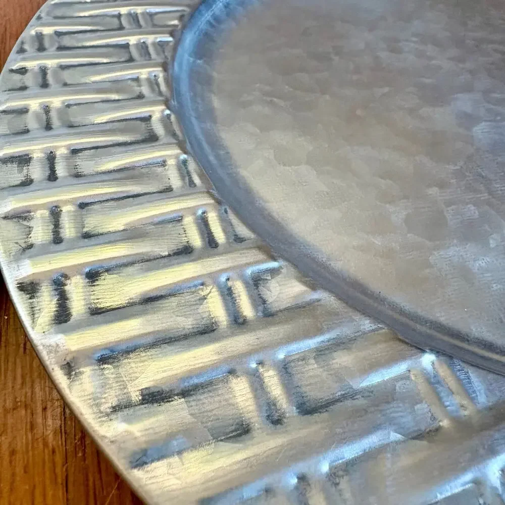 Vintage Galvanized Metal Charger Plates Set of 4, 13 Inch Industrial Table Decor